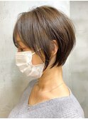 調布白髪染めミディアムボブベージュアッシュグレージュカラー