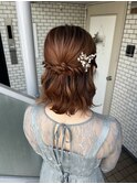 ハーフアップ　参列ヘア　ミディアムヘア　ボブ　結婚式ヘア