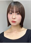 ボブ/ワンホンボブ/切りっぱなしボブ/外はねボブ/黒髪/前髪