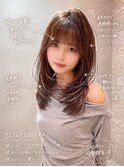 レイヤーカットマロンベージュ前髪顔周り仙台縮毛矯正韓国