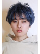 ヘアーサロン ビー(hair salon b.)&nbsp;ケアブリーチ　ネイビーブルー　マッシュショート ダブルカラー