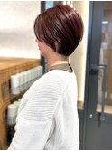 レッドブラウン ブリーチなし 大人ショート 丸みショート