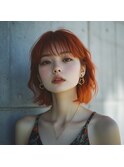 ボブカット×オレンジカラー×ブリーチ×髪質改善カラー×20代