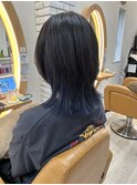 インナーカラー艶髪ネイビーグレーアッシュブラック大人美人