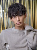 【men`s】フェザーパーマグレー刈り上げショートブルーカラー