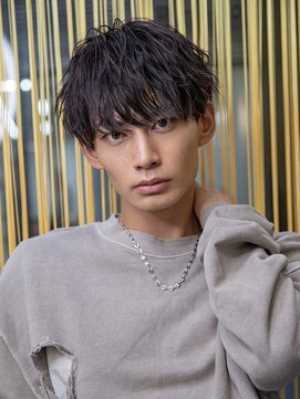 シティ(CITY) 【men`s】フェザーパーマグレー刈り上げショートブルーカラー