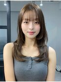 小顔 前髪 レイヤーカット くびれヘア  アプリコットオレンジ"