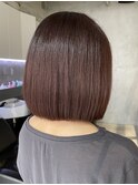丸みミニボブ切りっぱなしボブワンカラーマロンブラウンカラー
