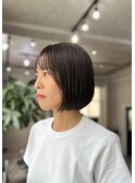 くびれレイヤーエモージュ薄めバングアッシュベージュ  縮毛矯正