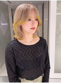 《袴田》ミルクティーベージュ/毛先イエロー/ミディアム