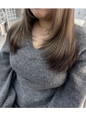 韓国顔まわりレイヤーカットグレージュオリーブベージュブラウン