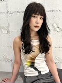 艶髪ロングぱつっと前髪パーマ風アッシュブラック髪質改善