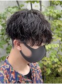 刈り上げマッシュショート波巻きスパイラルパーマツーブロック