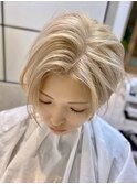 【ブリーチ+ワンカラー】 ハンサムショート/ホワイトグレージュ