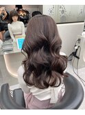 顔周りレイヤーカット小顔ロング/黒髪地毛風カラー/博多
