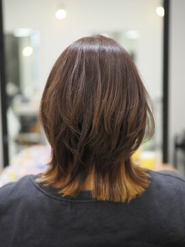 インナーカラー/ミディアムウルフ/ブリーチなし/伏見/醍醐/山科