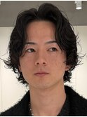 天神大名ニュアンスパーマセンターパートルーズパーマメンズボブ