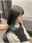インナーカラー　イヤリングカラー　グリーンカラー