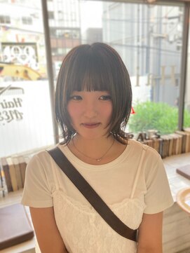 ヘアー アレス(hair ales) 黒髪 ボブルフ ネビージュ 小顔 ワンレン