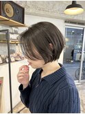 丸みショートボブ/オリーブブラウン