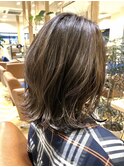 暗髪小顔前下がり外ハネボブアッシュブラウン　【稲毛】