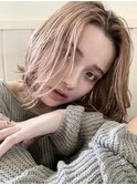 シアーベージュフリンジウエーブハイライト大人かわいい