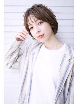 ウィーブス セタガヤ(weaves -SETAGAYA-) ショートボブ×小顔斜めバングオリーブグレー×ココアベージュ