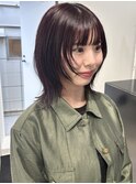 暗めカラーレイヤーカットチェリーレッドウルフカット外ハネボブ
