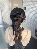ツインアレンジ ツインポニー 編みおろし 参列ヘア