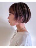 ボブ＋顔まわりレイヤーカット　ローライトカラー