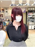 チェリーレッド黒髪アッシュブラックワインレッド裾カラー
