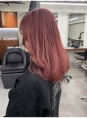 ダブルカラーチェリーレッドピンクブラウン韓国レイヤーロング