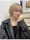 海外レイヤーミニボブ 切りっぱなし ハイトーンベージュ t1121