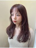 オン眉前髪 レイヤーカット ピンクブラウン KO-21