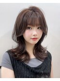 韓国レイヤーくびれミディ小顔前髪オルチャンナチュラルブラウン