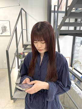 ヘアー アイス 御器所本店(HAIR ICI) 透明感ブリーチなしボルドーカラー艶感顔周りカット