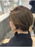 大人丸みショートボブ × シアーベージュハイライト