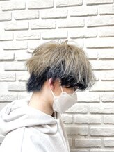 メンズもおまかせ〈1ブリーチ〉ミルクティー×ネイビーブルー/ツートンカラー