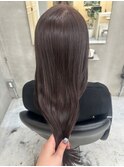 ピンクブラウン姫カットレイヤーミディアムレイヤー