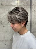 フェザーショートアップバングセンターパートメンズハイライト