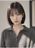 ショートボブ丸みシースルーバングアッシュブラウン青山