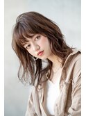 大人かわいい前髪セシルカットココアブラウンフリンジウェーブ