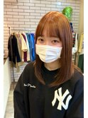 オレンジベージュナチュラルストレート シースルーバング