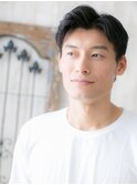 ワイルドな七三アップバングネイビーブラックショートc戸田公園