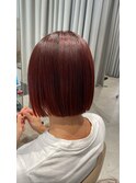 レッドブラウン/ブリーチ無しカラー/暖色カラー/ミニボブ/ボブ