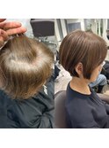 くびれショートボブ40代50代グレイカラー白髪染め白髪ぼかし