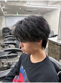 メンズセンターパートウルフセンターパートニュアンスパーマ襟足