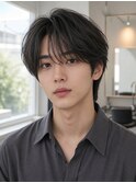 センターパートニュアンスパーマ毛流れショート束感ヘア