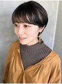 マッシュショートハイライトデザインカラー黒髪金髪