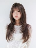 前髪カット顔周りレイヤーフェイスフレーミングロング_F1062
